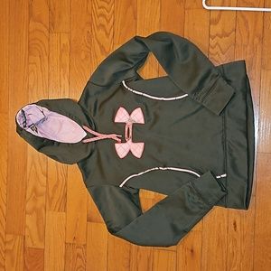 Under Armour UA Women's Pullover Hoodie Sweatshirt Army Green Pink Sz S